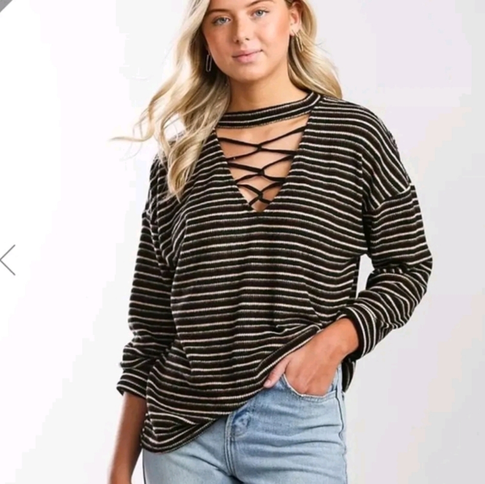 NWT Gilded Intent Oversized Striped Sweater